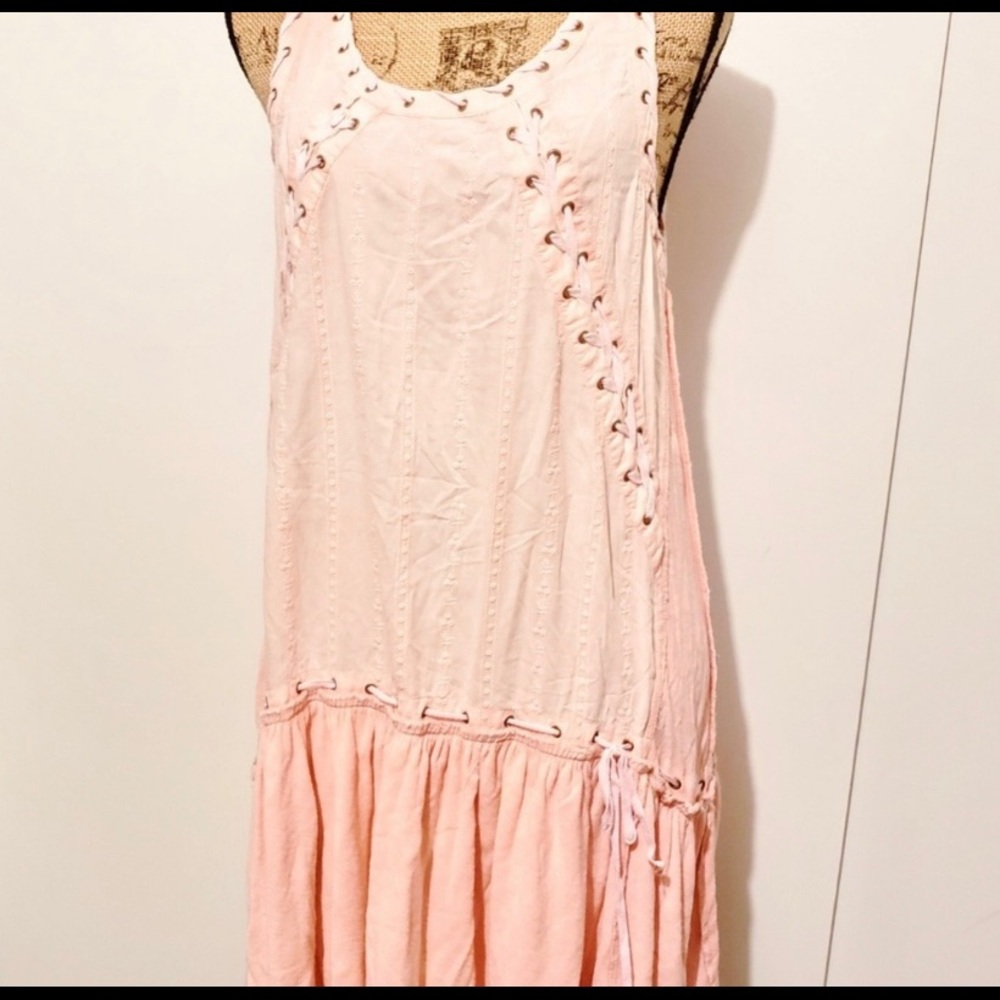 Pink Free People grommet tie dress.